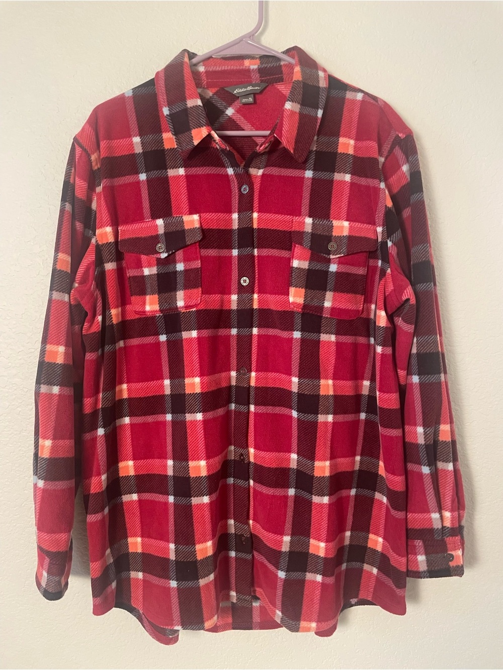 Eddie Bauer Plaid Fleece Shirt Jacket Shacket Red Women’s XL